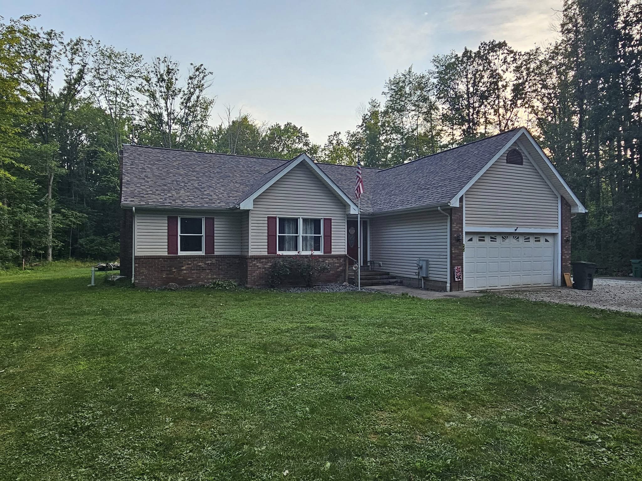 Completed roof replacement on a ranch home in Northeast Ohio by Rockstar Roofing LLC